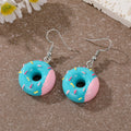 Silver Tone Colorful Frosted Donut Resin Hook Earrings in Five Colors view 6