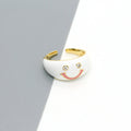 Gold Tone Wide Enamel Crystal Smiley Adjustable Rings in Five Colors view 5