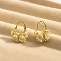 Pink and Ivory Rose Bouquet Gold Tone Hoop Earrings view 7