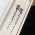 Purple Butterfly and Heart Chain Drop Stud Earrings view 6