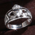 Silver Claddagh Heart Crown Hands Polished Band Ring view 4