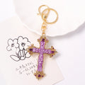 Gold Tone Enamel Floral Cross Keychain With Rhinestones view 3