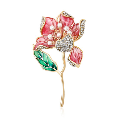 Enamel Hibiscus Stem brooch shown in front product view