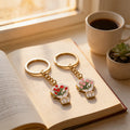 Tulip Bouquet Enamel Key Ring Red Or Pink Flowers Metal Charm view 3