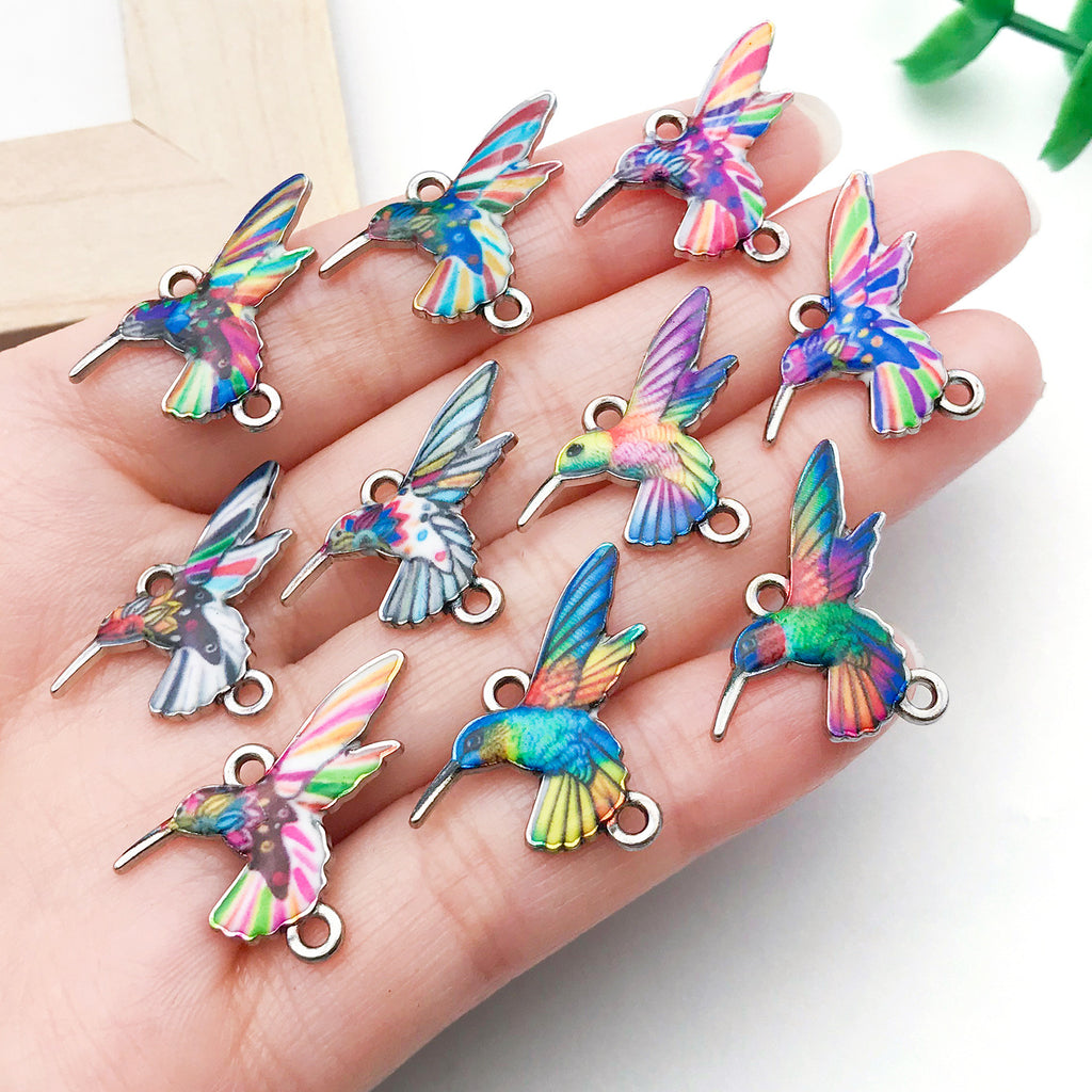 Painted Enamel Zinc Alloy Hummingbird Bird Connector Charms for Bracelet Necklace Making