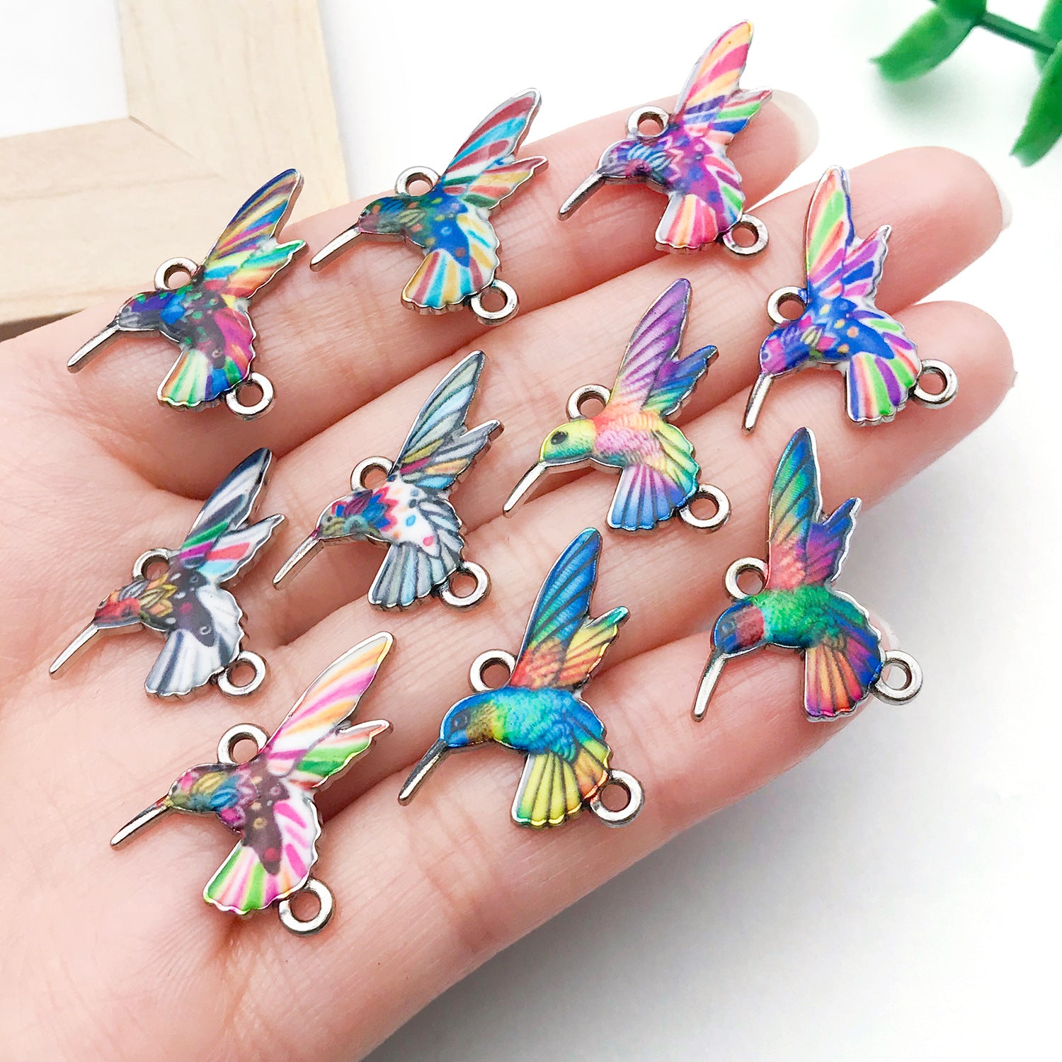 Painted Enamel Zinc Alloy Hummingbird Bird Connector Charms for Bracelet Necklace Making