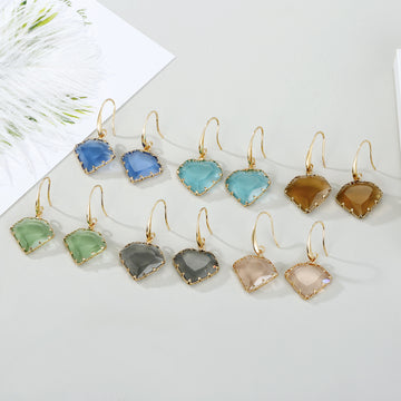 Gold Tone Irregular Faceted Glass Drop Earrings in Six Colors