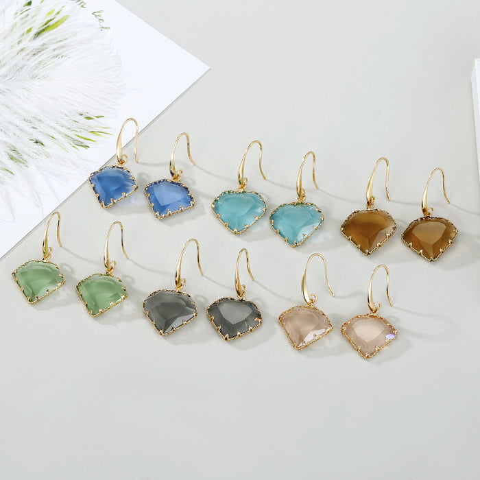 Gold Tone Irregular Faceted Glass Drop Earrings in Six Colors
