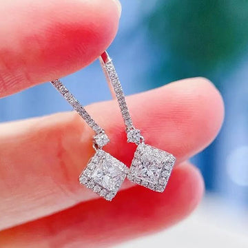 Square Drop Crystal Earrings in Polished Metal Jewelry