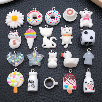 White Heart and Star Glossy Charms with 39 Listed Options