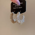 Clear Stone Wide C Hoop Earrings in Gold and Silver view 6