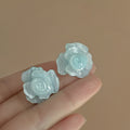 Layered Resin Rose Stud Earrings in Pink Yellow Blue and Red view 8