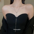 Rhinestone Heart Link Y Lariat Necklace Gold Silver view 1