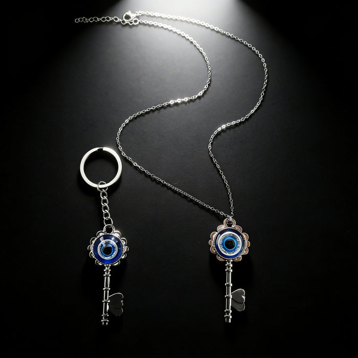 Blue Evil Eye Key Pendant Necklace and Keychain Options