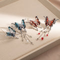 Blue and Red Layered Butterfly Chain Tassel Stud Earrings view 2