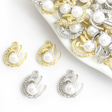 Pearl Dolphin Crystal Metal Jewelry Charms, 2 Finishes