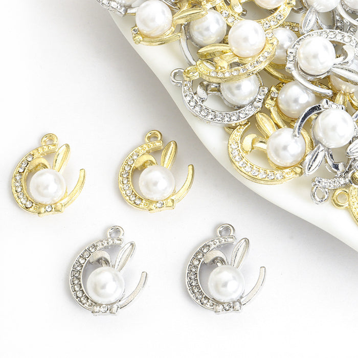 Pearl Dolphin Crystal Metal Jewelry Charms, 2 Finishes