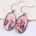 Antique Silver Pink Stone Texture Oval Drop Earrings view 2