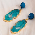 Turquoise Irregular Panel and Blue Round Stud Earrings view 4