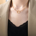 Circle Ring Pendant Necklace Dual Chains Gold Steel Rose view 1