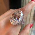 Oversized Oval Solitaire Floral Ring In Silver Tone view 4