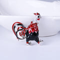 Walking Rooster Enamel Brooch in Red Black or Blue Green view 6