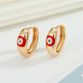 Gold Tone Thick Huggie Evil Eye Earrings in Four Enamel Colors view 3