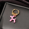 Gold Tone Heart Crystal and Balloon Dog Huggie Drop Earrings view 4