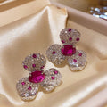 Mixed Crystal Floral and Chandelier Stud Earrings With Metal Details view 4