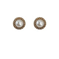 Gold Antique Frame White Pearl Button Stud Earrings view 5