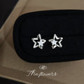 Silver Open Star Stud Earrings Pave Crystal Center view 1