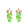Green and Pink Bead Grape Cluster Gold Hook Earrings view 5