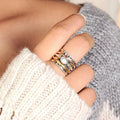 Tri Tone Hammered Stack Oval Cabochon Ring Sizes 6-10 view 3