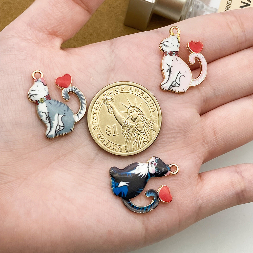 Zinc Alloy Printed Cute Cat Charm Pendant for DIY Bracelet Keychain Earrings