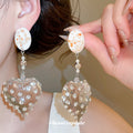Polka Dot Heart Drop Earrings in White and Blue for Everyday Styling view 3