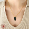 Good Luck Enamel Tag Ball Chain Necklace Gold Tone view 3