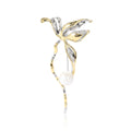 Two Tone Leaf Branch Brooch With White Pearl-Like Bead view 5