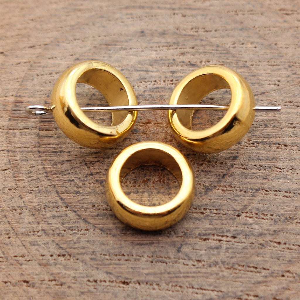 11x11x4.6mm 1.4g Bright Gold Zinc Alloy Smooth Large Hole Spacer Beads for Bracelet Necklace Jewelry Making