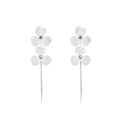 Silver Double Flower Extra Long Chain Tassel Earrings view 5