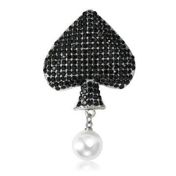 Black Spade Pearl Drop Brooch in Black for Jackets and Scarves