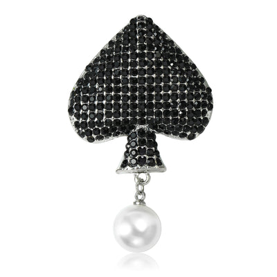 Black Spade Pearl Drop Brooch isolated front view