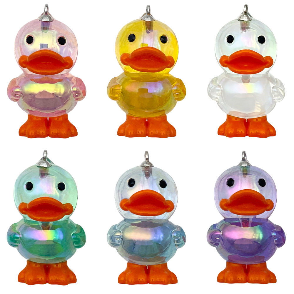 Iridescent Acrylic 3D Duck Charm Pendant for DIY Keychain Bag Jewelry Accessories