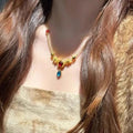 Gold Tone Red And Blue Cabochon Drop Necklace Decorative Jewelry view 3