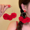 Fabric Flower Hoop Drop Earrings In Seven Bright Colors view 11