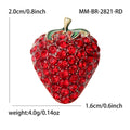 Red Crystal Strawberry Brooch With Green Enamel Leaves view 5