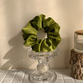 Olive Green Satin Organza Scrunchie Hair Ties Two Styles view 6