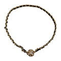 Gold Tone Black Leather Weave Chain Necklace Rhinestone Ball Clasp view 5