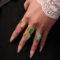 Gold Open Oval Natural Stone Halo Adjustable Ring Metal view 4