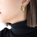 Green Enamel Mini Hoop Earrings With Clear Teardrop Zircon view 1
