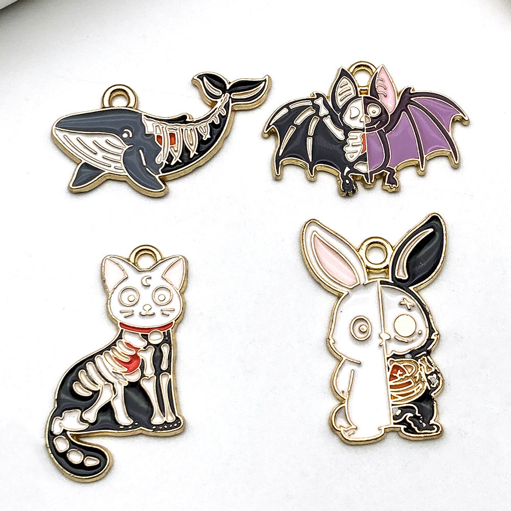 Zinc Alloy Halloween Skull Cat Fish Bat Enamel Charm Pendants for DIY Earrings Necklace